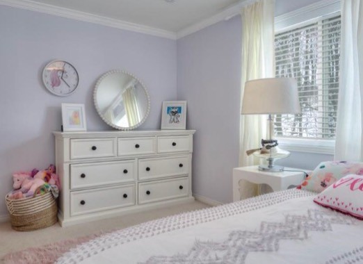 Modern Bedroom With Pastel Purple Walls