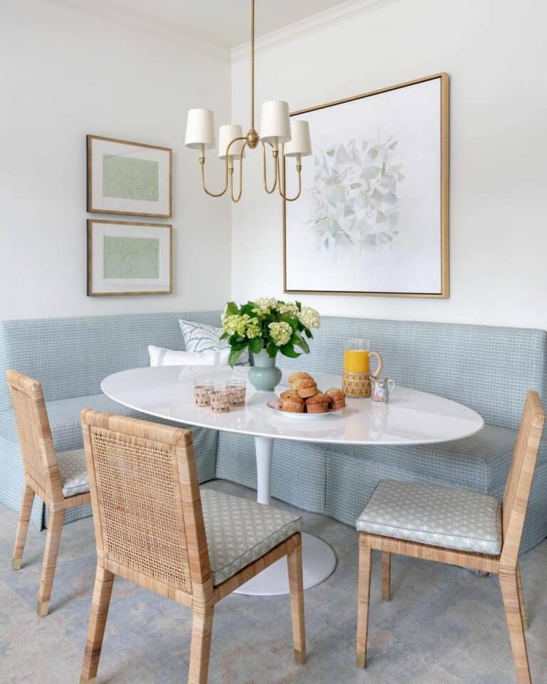 Modern Breakfast Nook With Blue Banquette