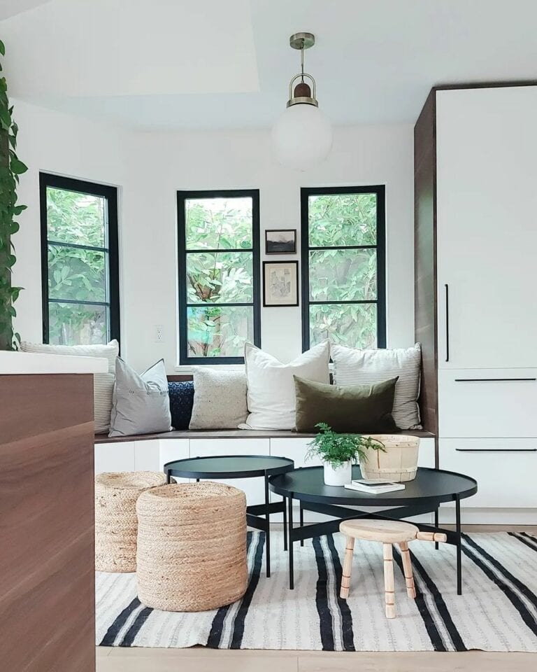 Modern Dining Nook With Black and White Bench
