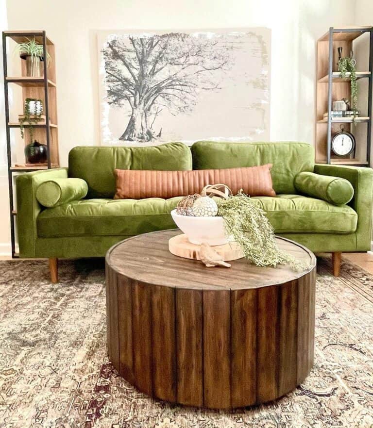 Modern Farmhouse Living Room With Green Sofa