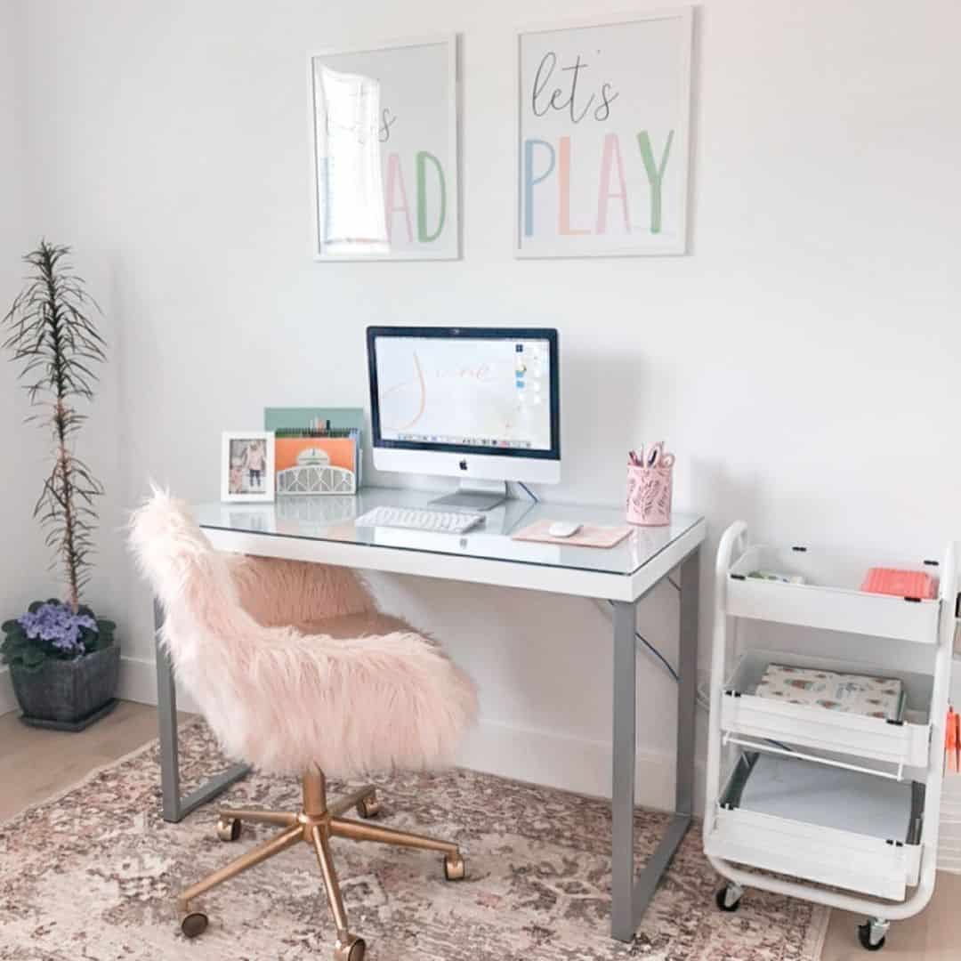 Modern Home Office With Pink Vintage Rug - Soul & Lane