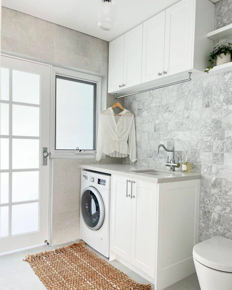Modern Laundry Room With Gray Marble Wall