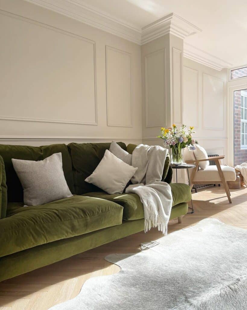 Modern Living Room With Hunter Green Sofa