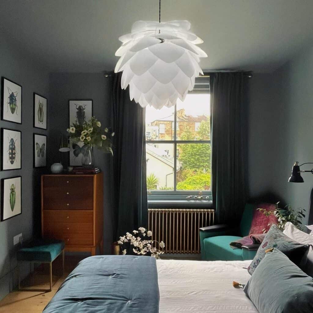 Modern Moody Bedroom With White Lamp