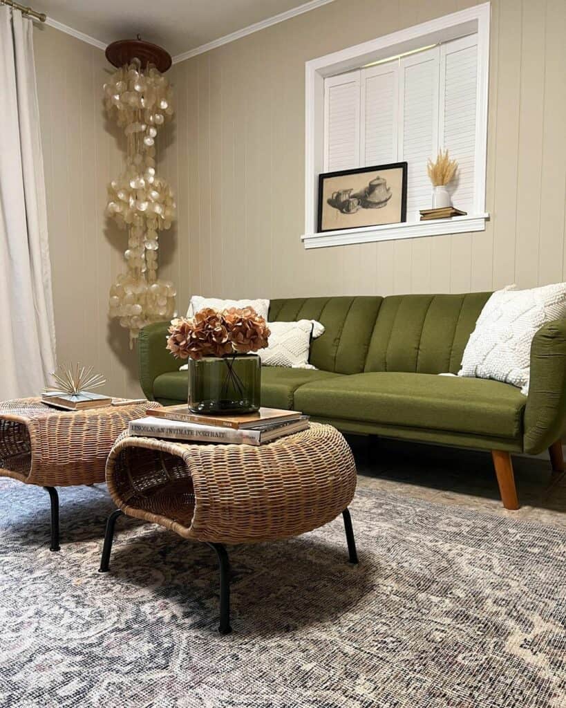 Modern Scandinavian Living Room With Tasseled Cushions