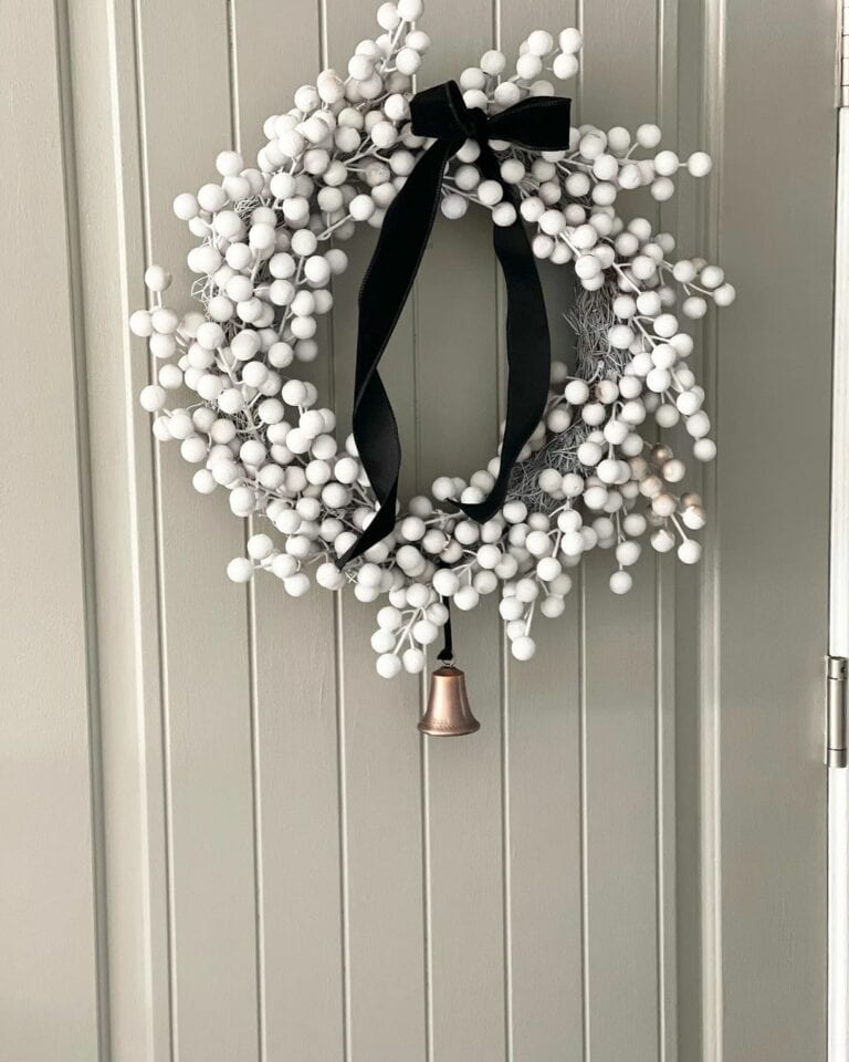 Modern White Wreath on Taupe Door