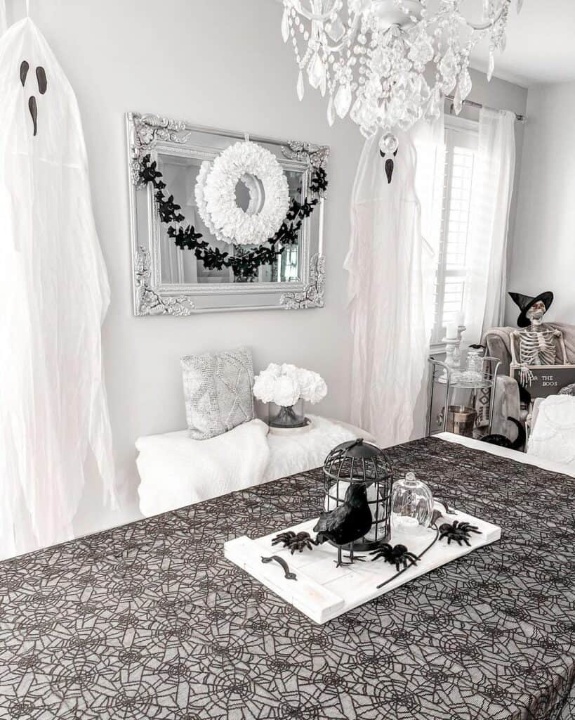 Monochrome Dining Room With Creepy Centerpiece