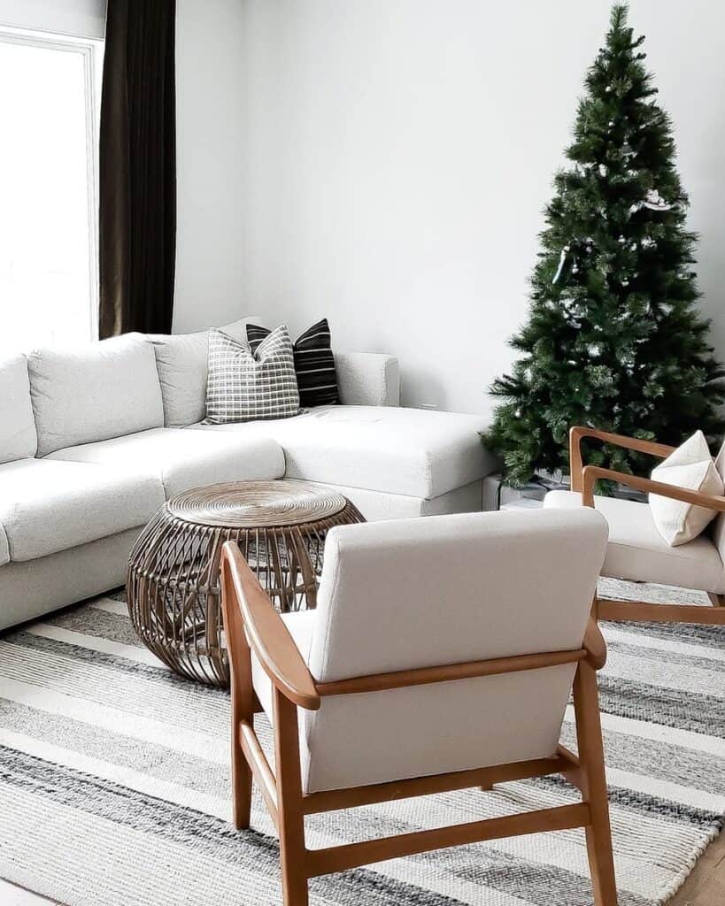 Monochrome Living Room With Christmas Tree