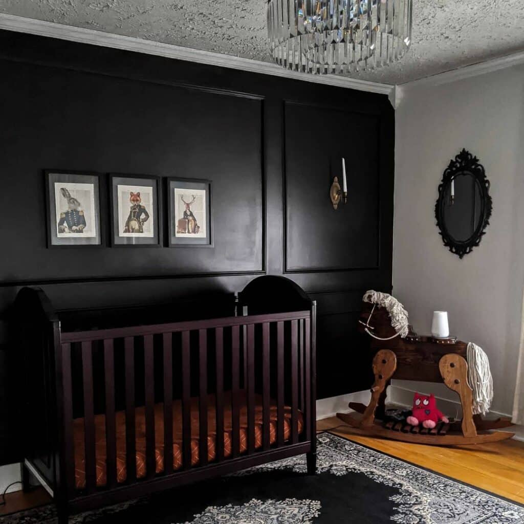 Monochrome Nursery Room With Black Wall