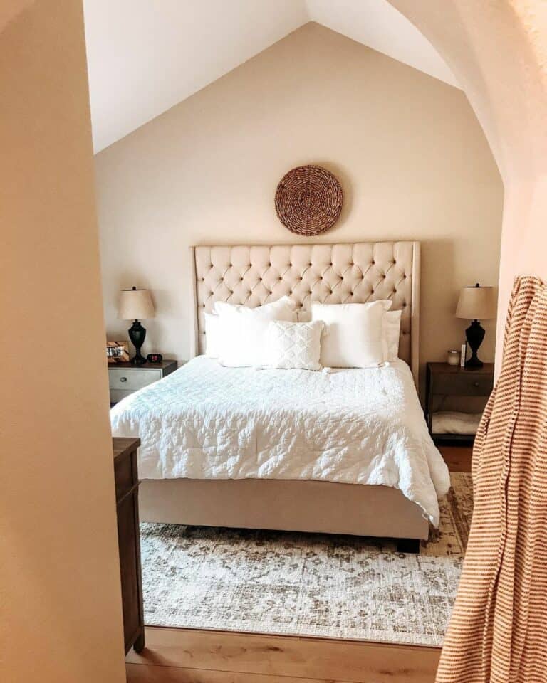 Neutral Brown Bedroom With Woven Wall Décor