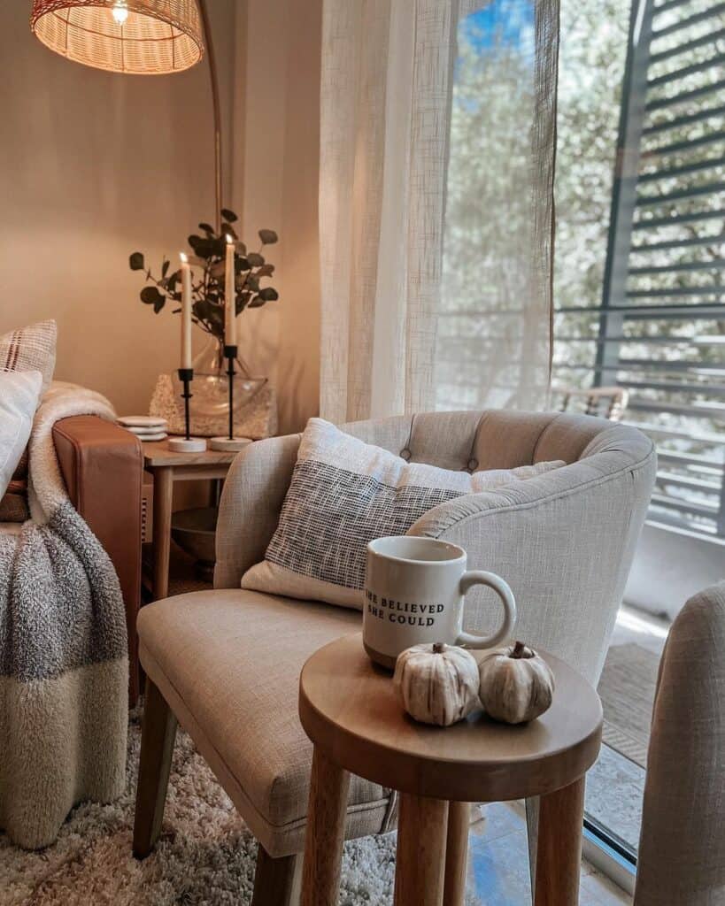 Neutral Living Room With Gray Armchair