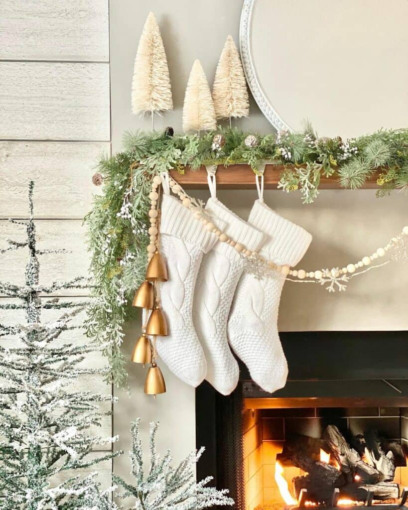 Neutral Living Room With White Christmas Stockings