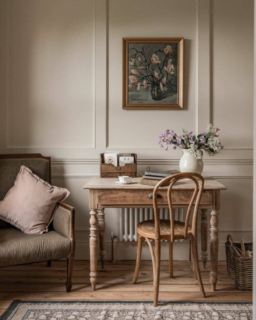 Oil Painting Hangs Above Artistic Writing Desk