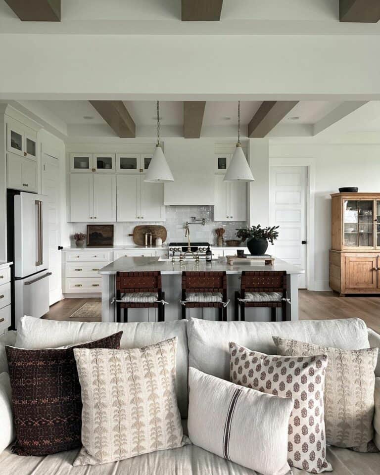 Open Kitchen Concept With Marble Kitchen Island