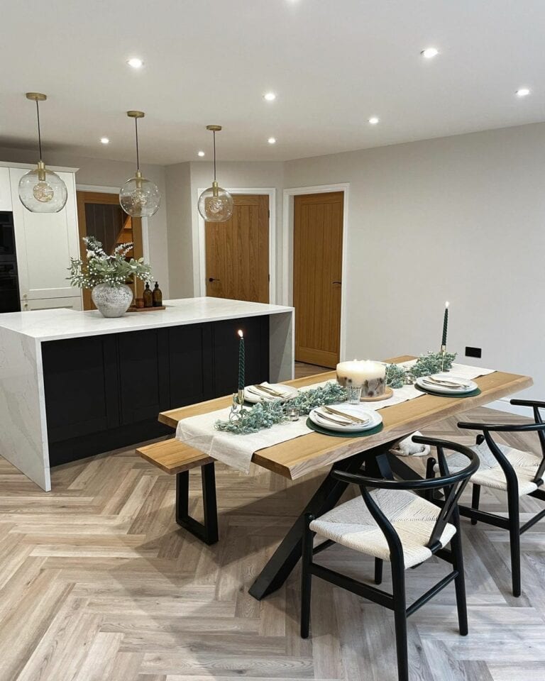 Open-concept Dining Room With Neutral Christmas Décor