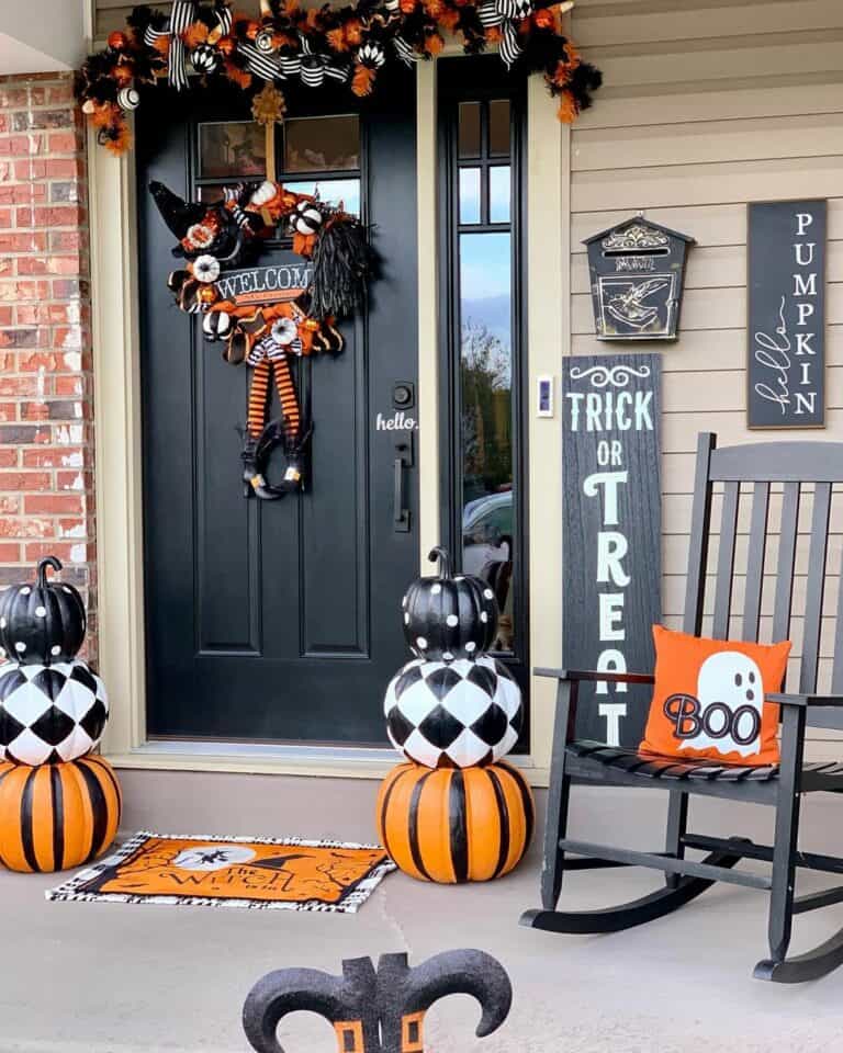 Outdoor Porch With Black Rocking Chair