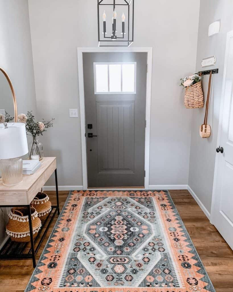 Peach Accents Found on an Entryway Rug