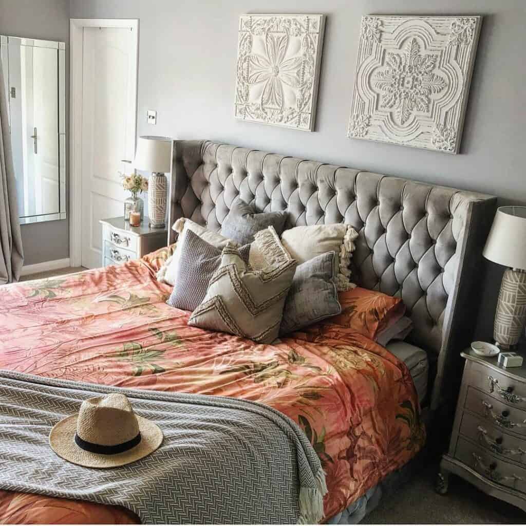 Peach Comforter Brightens a Bedroom of Textures