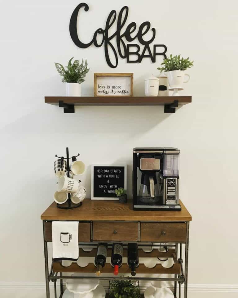 Personal DIY Bar With Coffee Station and Wine Rack