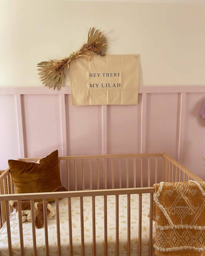 Pink Nursery Wall With Eclectic Personalized Accents
