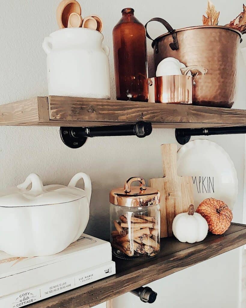 Seasonal Showcase on Wooden Kitchen Shelves