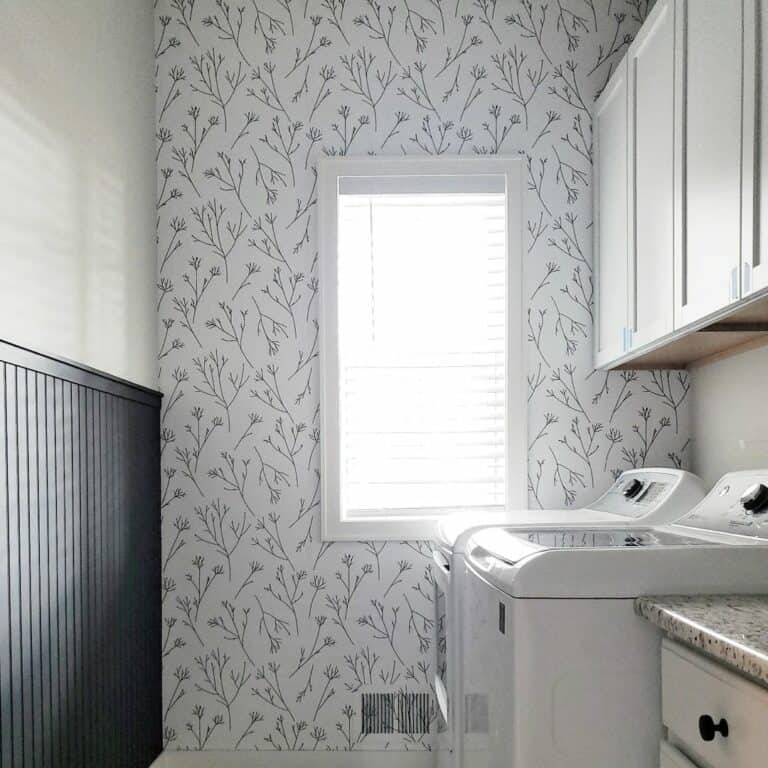 Simple Black and White Laundry Room Storage