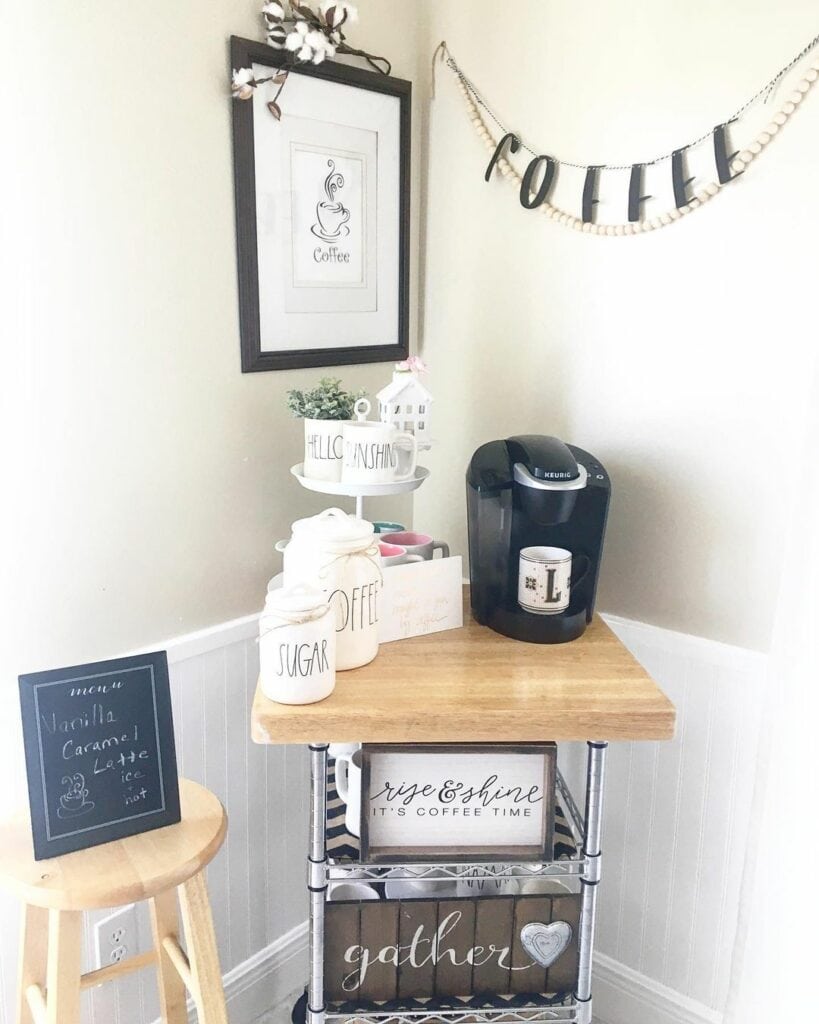 Simple DIY Coffee Bar With Metal Shelves