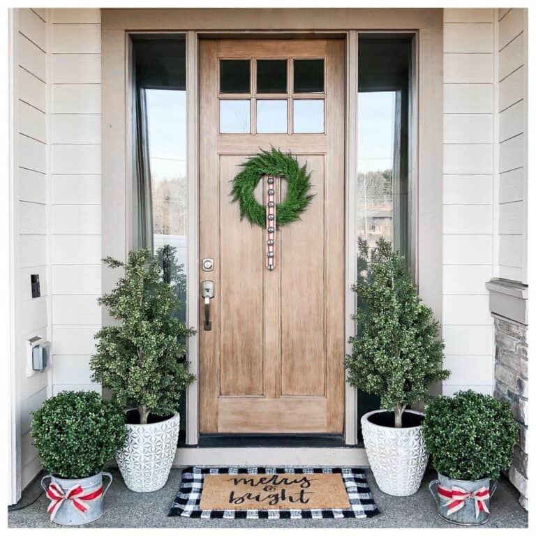 Simple Green Wreath on Wooden Door