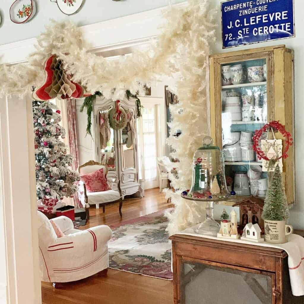 Snowy Christmas Decorations With White Garland