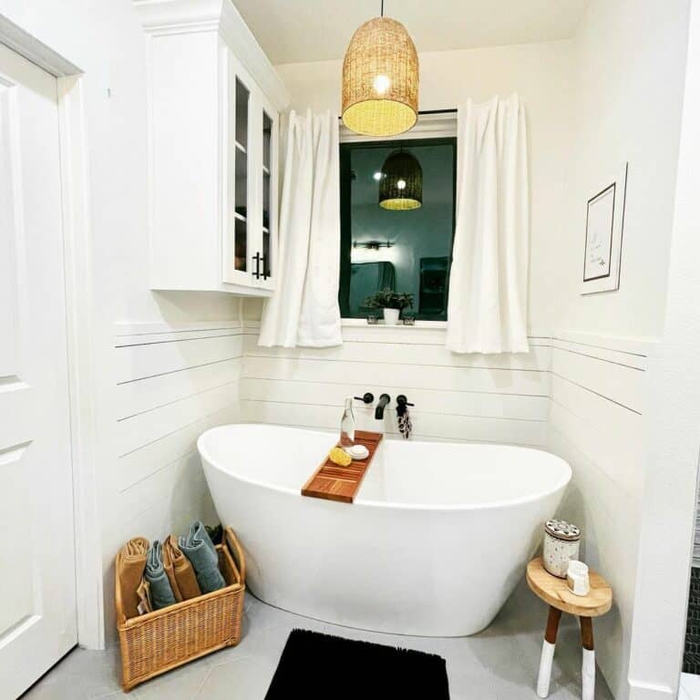 Stand Alone Tub and Wooden Accents
