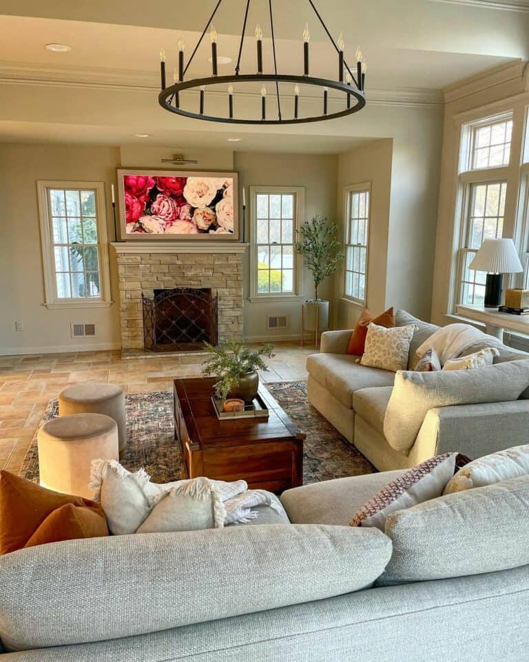 Stone Fireplace and TV Wall