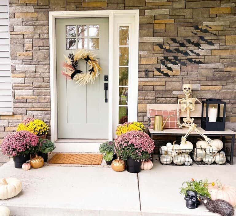 Stone Porch With White Pumpkins
