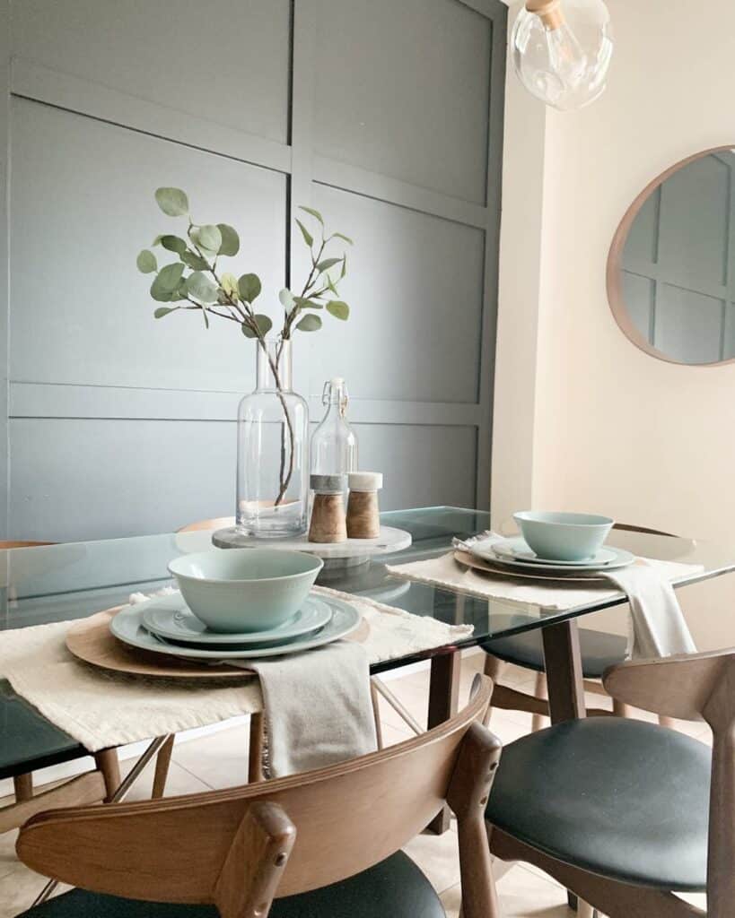 Stylish Dining Room With Stacked Table Settings