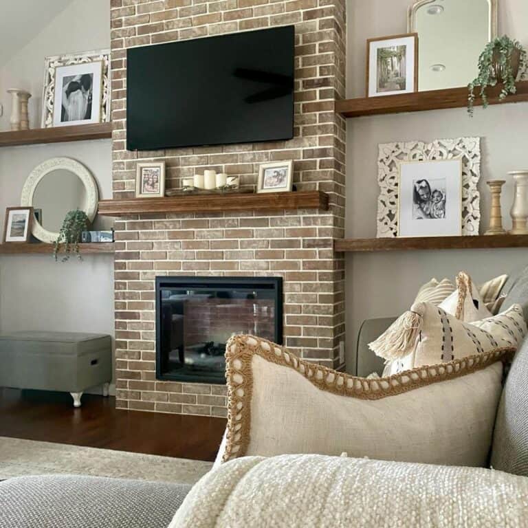 Television Mounted on Brick Hearth