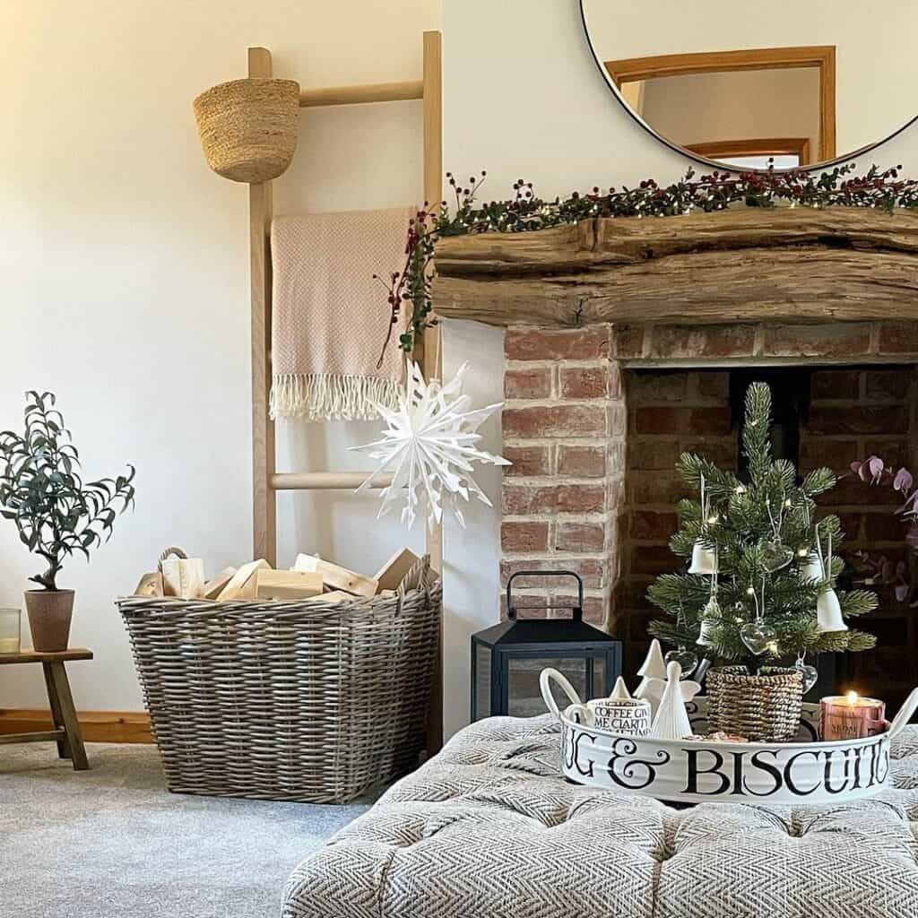 Timeless Tidings With Brick and Rustic Wood Fireplace