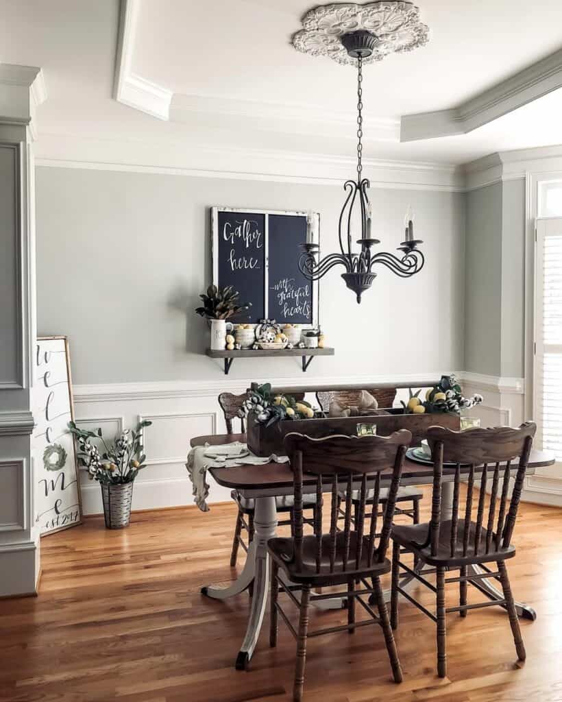 Traditional Chandelier in Farmhouse Dining Room
