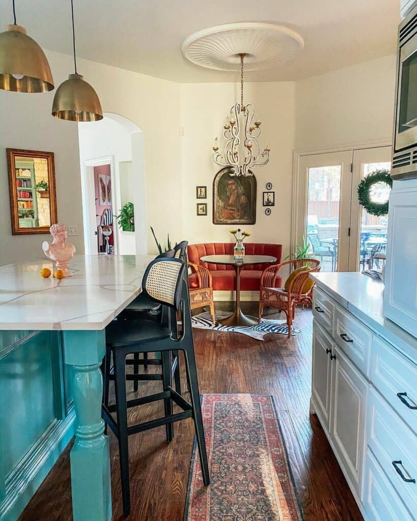 Vintage Kitchen With Red Banquette