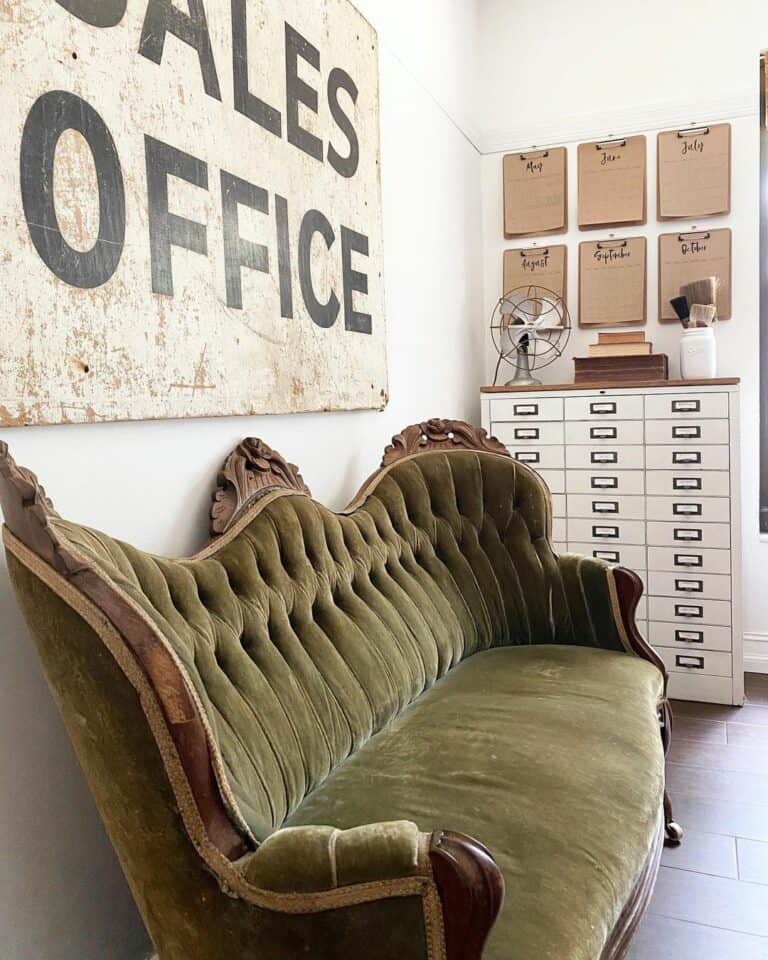 Vintage Office With Army Green Couch