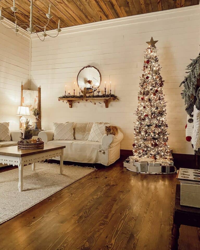 Vintage White Christmas Aesthetic for Farmhouse Living Room