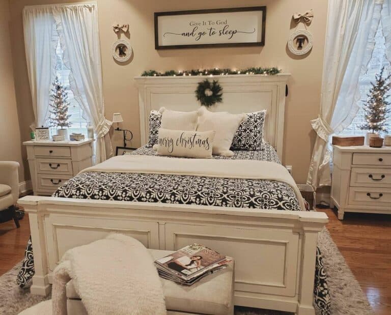 White Bedroom Decorated for Christmas