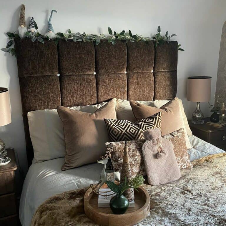 White Bedroom With Brown Headboard