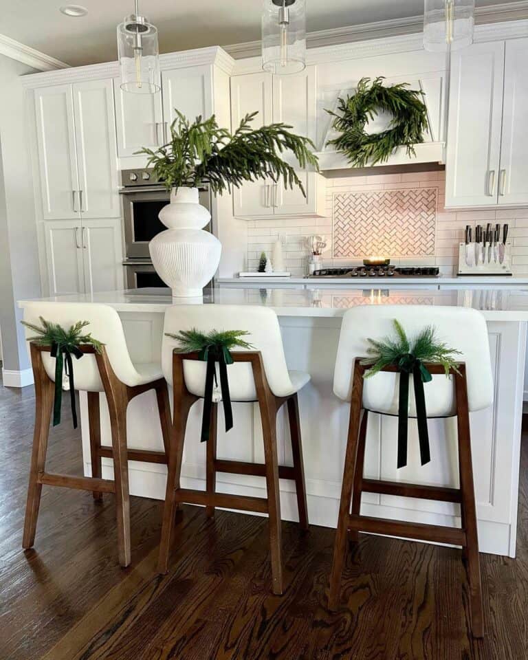White Cabinetry Uses Pine as a Decorative Accent