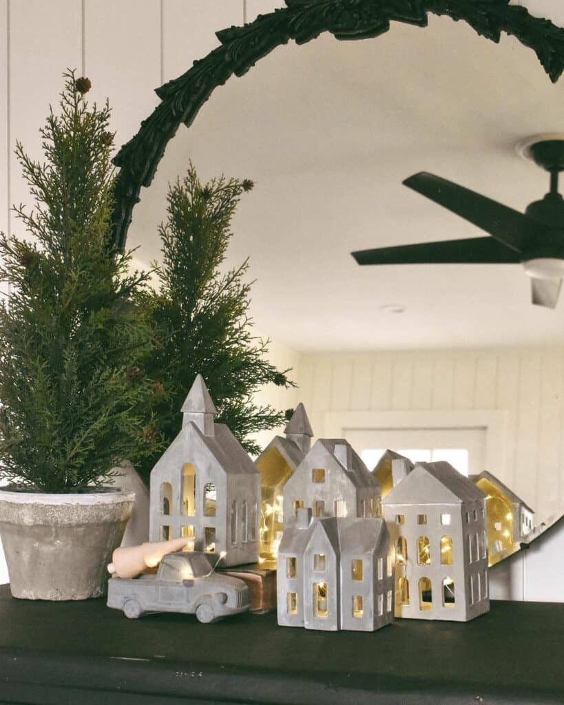 White Christmas Village With Twinkle Lights