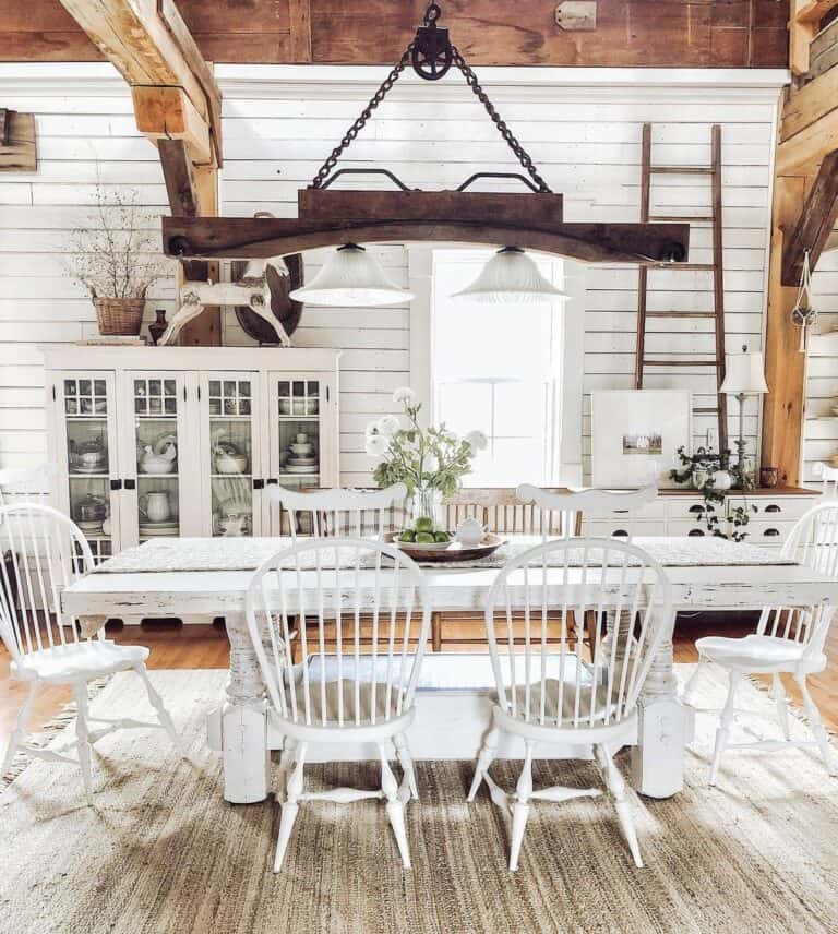 White Cottage Dining Room With Wooden Beams
