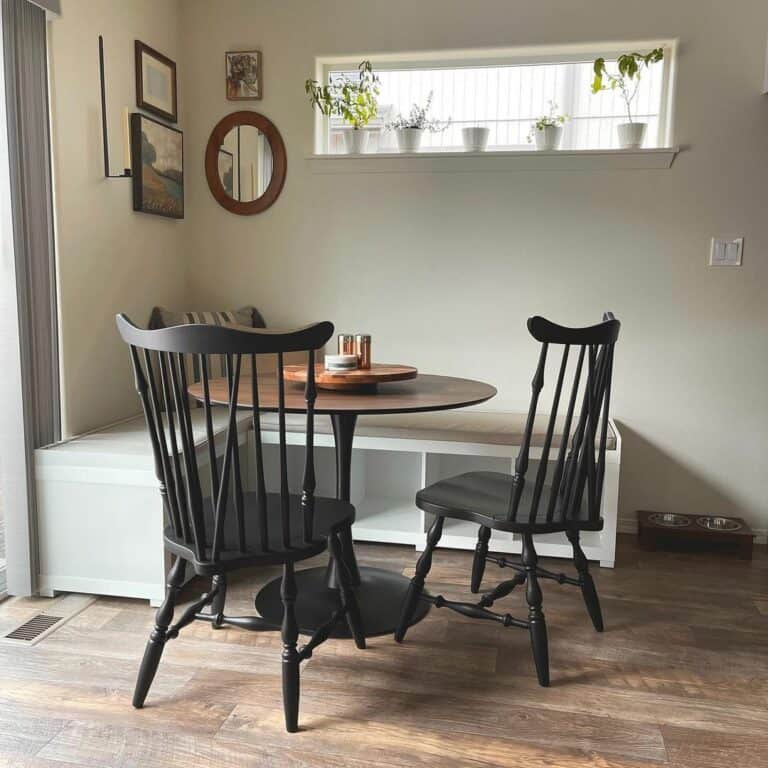 White Farmhouse Dining Nook With Padded Bench