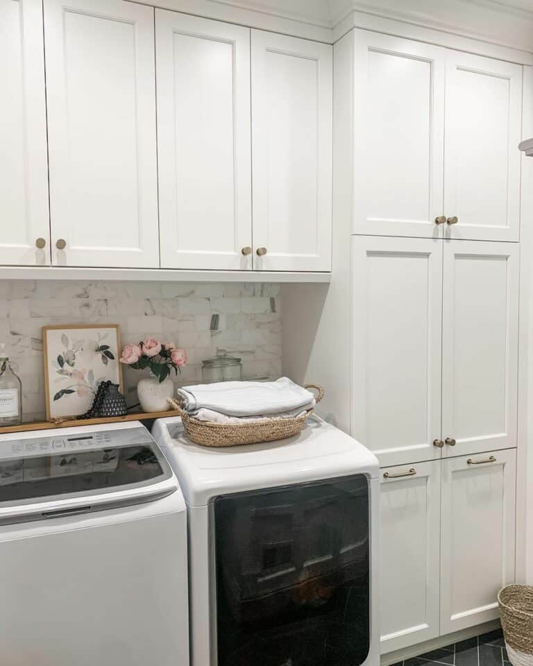White Laundry Room With Tiled Wall