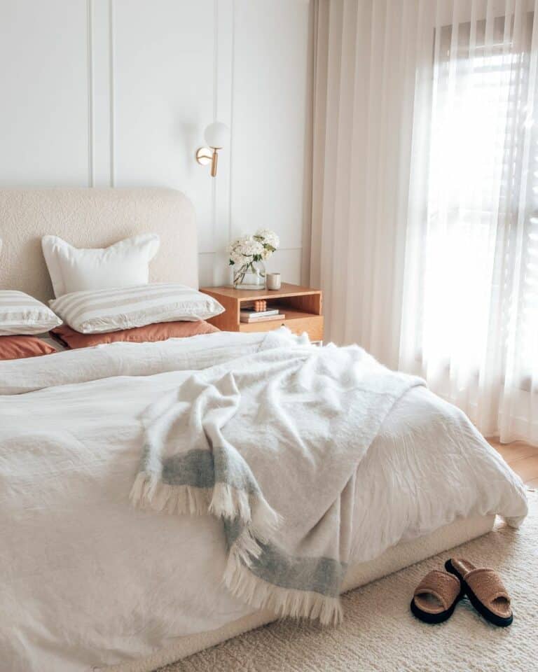 White Millwork Bedroom With White Duvet