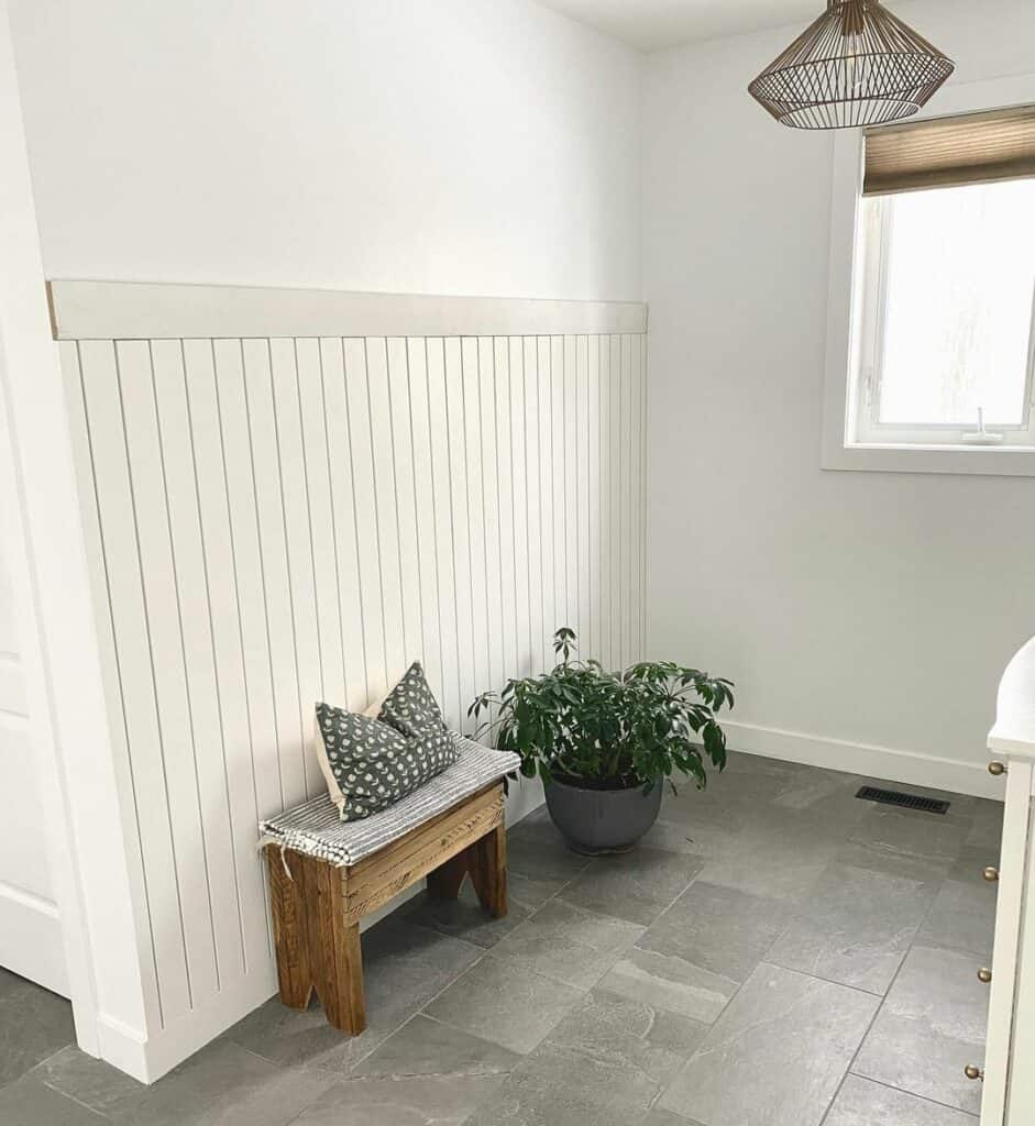 White Mudroom With Gray Stone Tiles