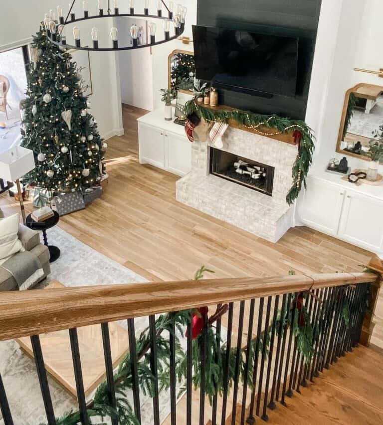 White Shiplap Living Room With Christmas Décor