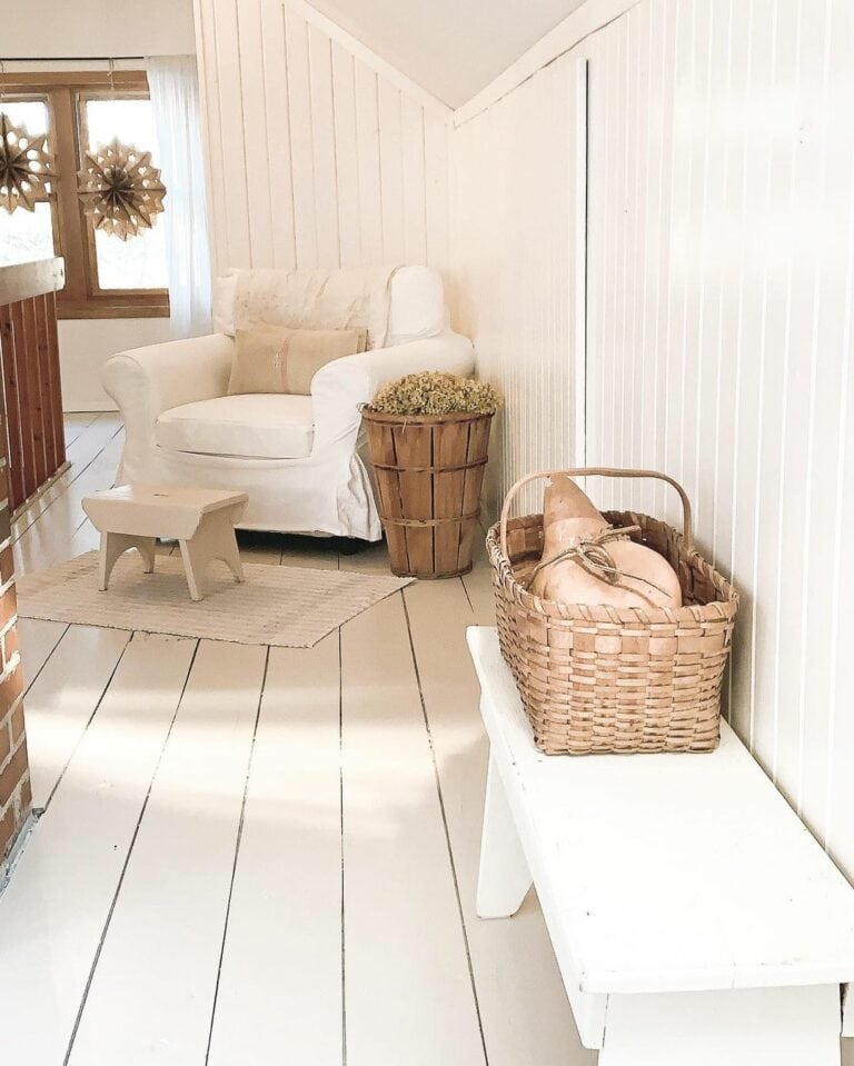White Shiplap Walls and Matching Painted White Floors